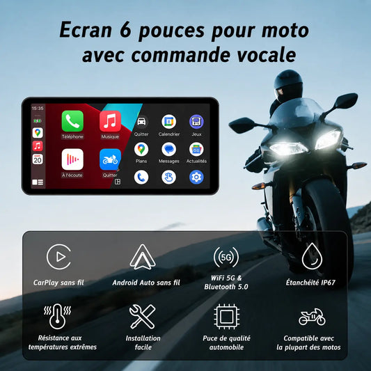 Interface CarPlay sur écran moto 6 pouces navigation GPS