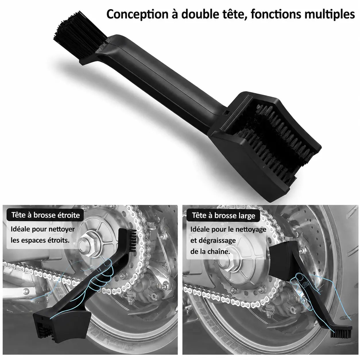 Brosse d'entretien double tête pour chaîne de moto Riderkit