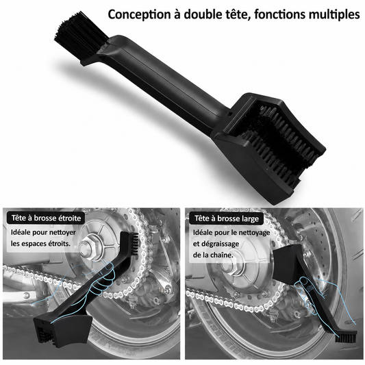 Brosse d'entretien double tête pour chaîne de moto
