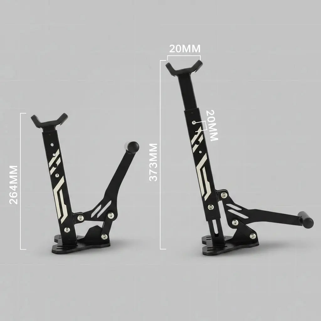 Béquille moto support bras oscillant réglable en utilisation