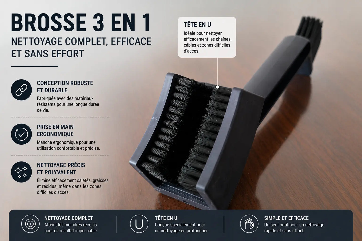Brosse d'entretien double tête pour chaîne de moto Riderkit