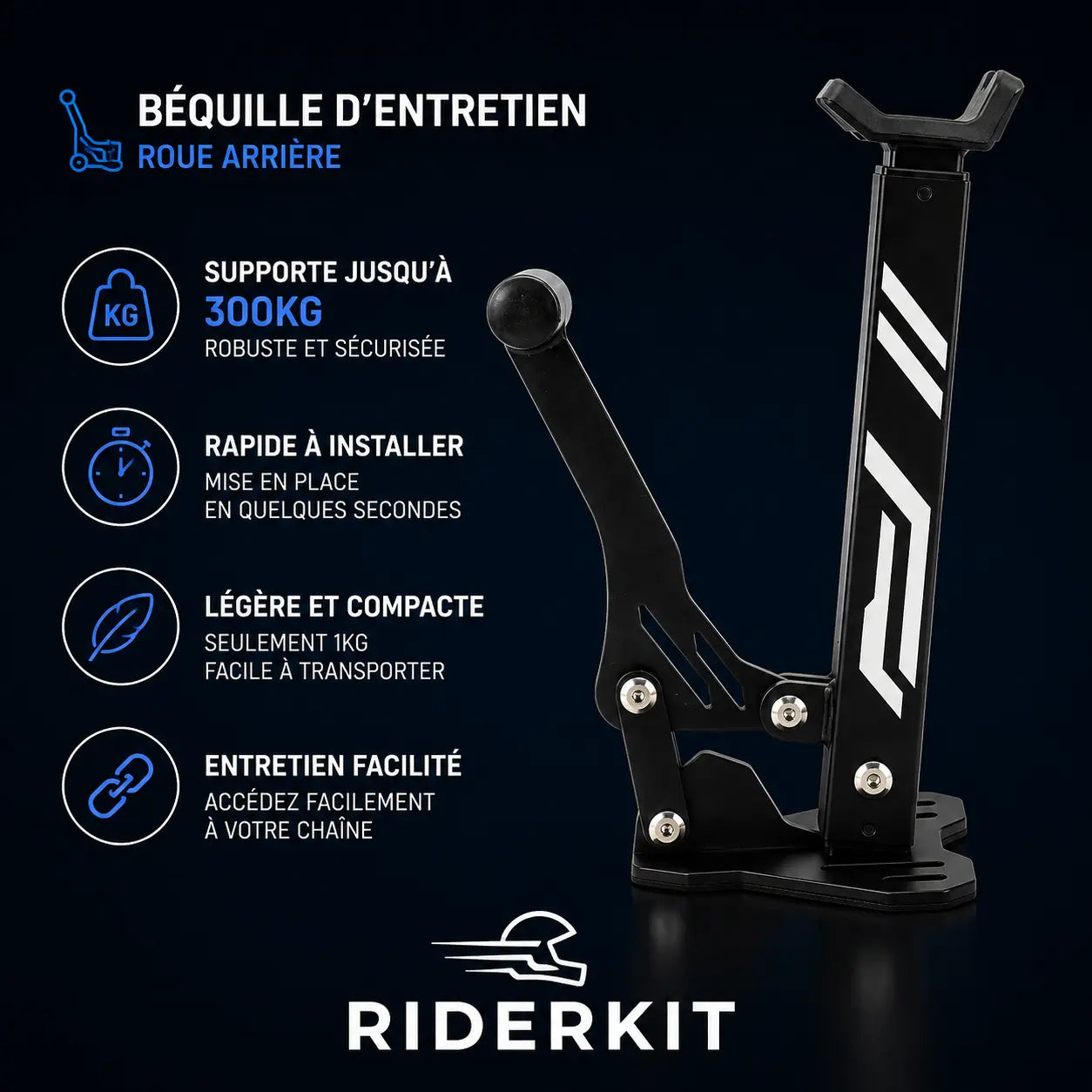 Béquille Arrière Pliable pour Moto – Support Bras Oscillant Réglable Riderkit